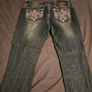 Grace in LA Dark Wash Boot Cut Jeans with Embroidery